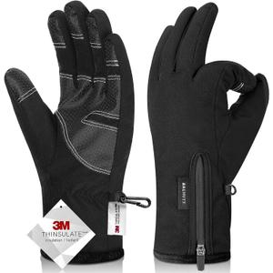 Balhvit -10 Waterproof Winter Gloves for Men & Women, 5-Layer Ski & Snow Gloves for Cold Weather, Breathable Warm Gloves with Touch Screen Fingers (Medium, Black)