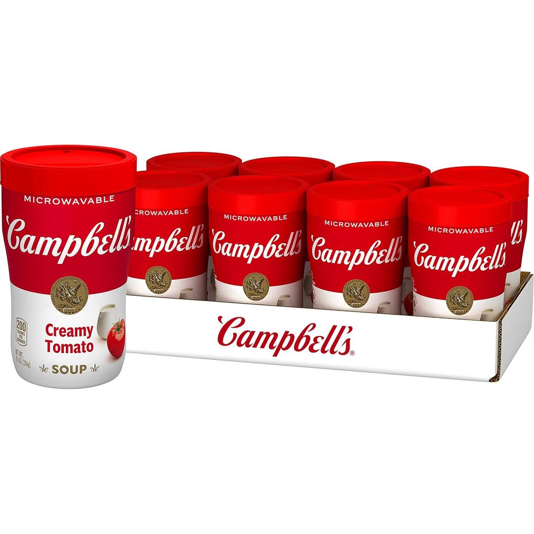 Campbell's Sipping Soup, Creamy Tomato Soup, 11.1 Oz Microwavable Cup (Case of 8) (10.75 Ounce (Pack of 8)) (BBD: October 10, 2025)