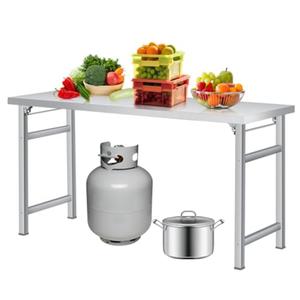 Stainless Steel Folding Table (60x24 in), 520 LBS Load, Foldable Stainless Steel Workstation, Single Tier No Undershelf, Commercial Work Table for Home, Kitchen, Restaurant, Garage, Camping, Outdoor