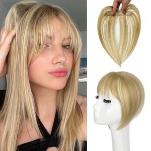 Bangs Hair Clip in Bangs 3603D Cover Hair Topper Synthetic HairPieces for Women Ash Blonde Wispy Fake Bangs Toppers for Daily Wear