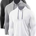 CADMUS Men's Workout Long Sleeve Fishing Shirts UPF 50+ Sun Protection Dry Fit Hoodies (Small, 096# Black, Grey, White, Pack of 3)