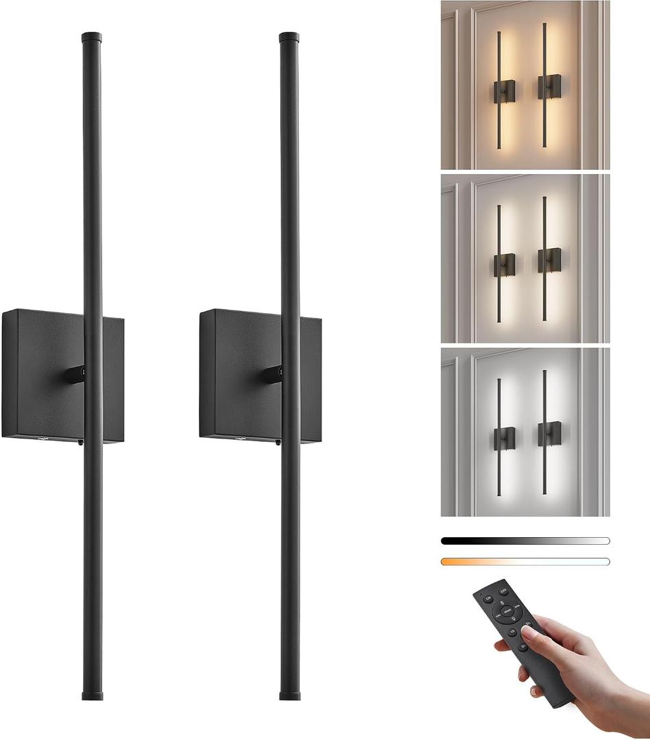 Removable Battery Operated Wall Sconces Set of Two, 24.4in Black