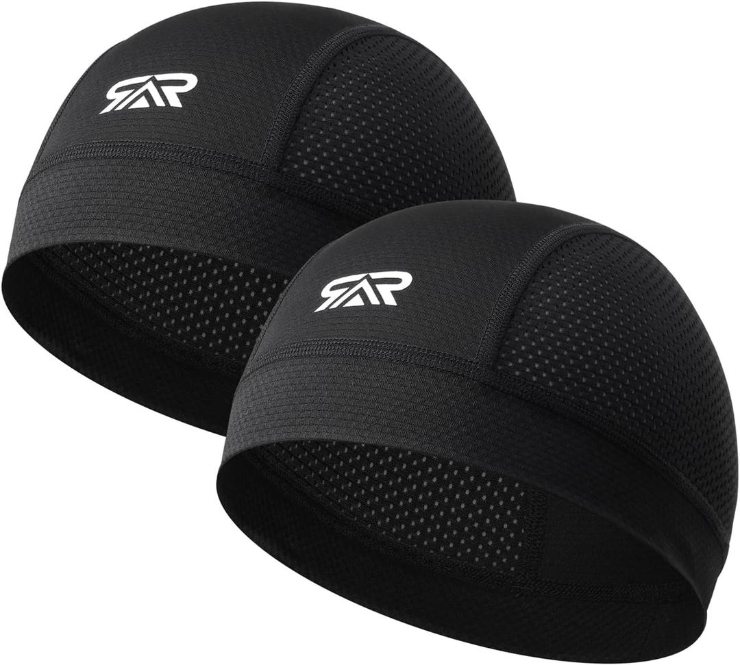 SUNMECI 2 Pcs Cooling Breathable Mesh Skull Cap for Men Women Lightweight Quick Dry Cycling Moto Helmet Hard Hat Liner (Black)