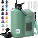 1 Gallon Water Bottle Insulated | Thickened Stainless Steel Vacuum Metal Water Jug | Portable Sports Large for Gym and Hiking with Straw, Carrier Bag, Handle Strap | BPA-Free 128 oz (Verdant)