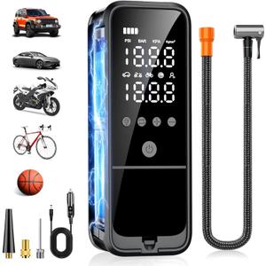 Tire Inflator Portable Air Compressor, 160 PSI Air Pump for Car Tires with Digital Pressure Gauge, Bike Tire Pump with LED Light Portable Tire Inflator for Car (Dark Gray)