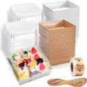 Karasmay 100 Pack Charcuterie Boxes with Clear Lids  EcoFriendly, Portable, and LeakProof Food Containers for Various Delights  50 Brown & 50 White (Brown&White（Rectangle）)