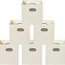 Yunkeeeper storage bins Cubes, Fabric Cube Organizer with Handle, Foldable Cube Bins for Cloth or Accessary Storage, 11x11x11, Set of 6, (Creamy White)