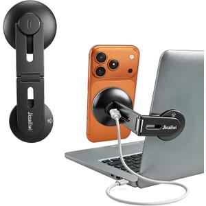 15W Wireless Charger Magnetic Phone Holder Mount for Laptop & Monitor, Foldable Invisible Continuity Camera Mount for MagSafe iPhone 12-17, Expansion Bracket for Computer/Tesla, Black
