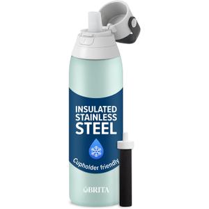 Brita Stainless Steel Premium Filtering Water Bottle, BPA-Free, Reusable, Insulated, Replaces 300 Plastic Water Bottles, Filter Lasts 2 Months or 40 Gallons, Includes 1 Filter, Glacier - 20 oz