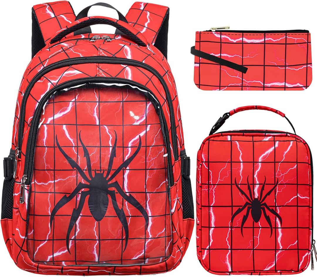 FunnyGifts Boys Backpacks with Lunch Box for Kids School Bookbag with Lunch Bag for Elementary Kindergarten Preschool Age 4-6 6-8 Years Old Mochila Para Nios (Red)