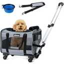 Xevera Cat Dog Carrier with Wheels Airline Approved Rolling Pet Carrier with Telescopic Handle, Shoulder Strap and Pet Bowl, Grey