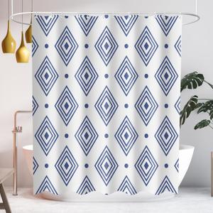 SASTYBALE Waterproof Shower Curtain, Blue Geometric Modern Style Bathroom Curtains, Heavy Duty Minimalist Cloth Fabric Machine Washable with 12 Hooks, 72x72 Inch