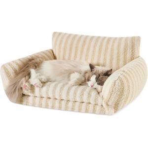 Hollypet Cat Bed Fluffy Plush Mutifuctional Double-Layer Soft Pet Couch Orthopedic Sofa Nest Beds for Small Cats and Dogs, Beige (25x20x13 inch)