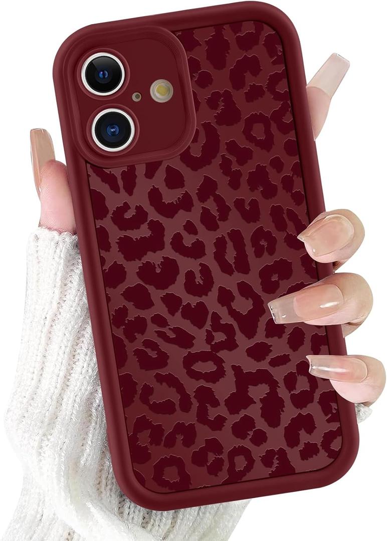 Cute Cheetah Print Phone Case for iPhone 17 Case 6.3", Aesthetic Burgundy Wine Red Leopard Pattern Design Cover Shockproof Soft Slim TPU Full Camera Lens Protective Funda for Women Girls