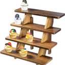 MyGift 4 Tier Premium Acacia Solid Wood Cupcake Display Stand, Rustic Burnt Wooden Step Tiered Tabletop Dessert Rack, Party Table Decoration or Retail Riser