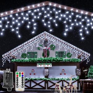 Ollny Icicle Lights for Outside 400LED 32FT, Cool White Christmas Light with Remote 8Modes Timers Waterproof, Plug in Connectable Hanging Lights for Outdoor Indoor House Roof Holiday
