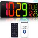 CYMHCHL Large Digital Wall Clock 17.2" Bluetooth Auto Time Sync Led Digital Clock Large Display 11 RGB Colors Auto-Dimming/DST Big Timer with Remote Control for Living Room Classroom Decor Garage Gym