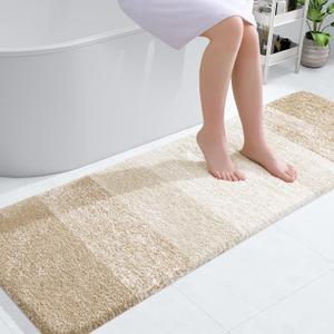 OLANLY Bathroom Runner Rugs Mat 59x20, Extra Soft Absorbent Microfiber Bath Rugs, Rubber Backing, Quick Dry, Washable Long Bath Mats for Bathroom, Tub and Shower, Home Decor Accessories, Light Beige