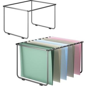 2 Sets Hanging File Folder Frame,Legal/Letter Size,15.2W 9.25H,Hanging Folders Holder for Desktop Organizer and Metal Rail in Filing Cabinet Drawer, Black