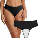Camel Toe Cover Thong/Camel Toe Concealer Underwear/CamelToe Hider Built in Latex Cover to Hide Feminine Lines (M, Black)