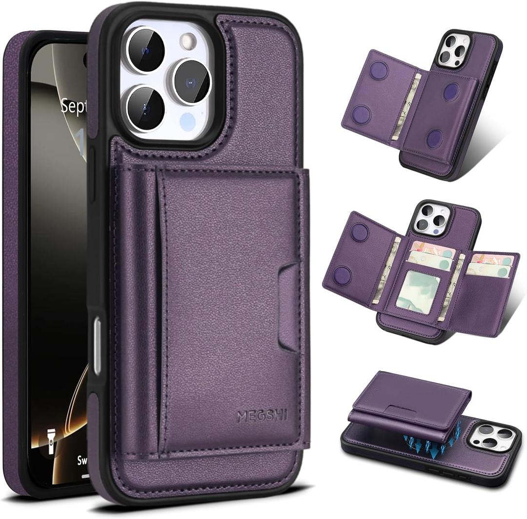 Godzoen for iPhone 16 pro Wallet Case, 2-in-1 Detachable Phone Case, Card Holder RFID Blocking, Fashionable Faux Leather Card Slot & Folding Design (Purple 6.3'')