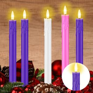 Honoson 5 Piece Flameless Advent Candle LED Taper Candles for Christmas Advent Rituals Holidays, Church, Celebration, Home Decor(Drop Wax Style)