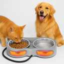 Pet Heated Bowl for Cat Dog, Freeze-Proof Warming Animal Food Feeder with Anti-Chew Cord,Waterproof & Thermostat Heating Bowls Removeable, (2 x 23 fl oz, Grey)