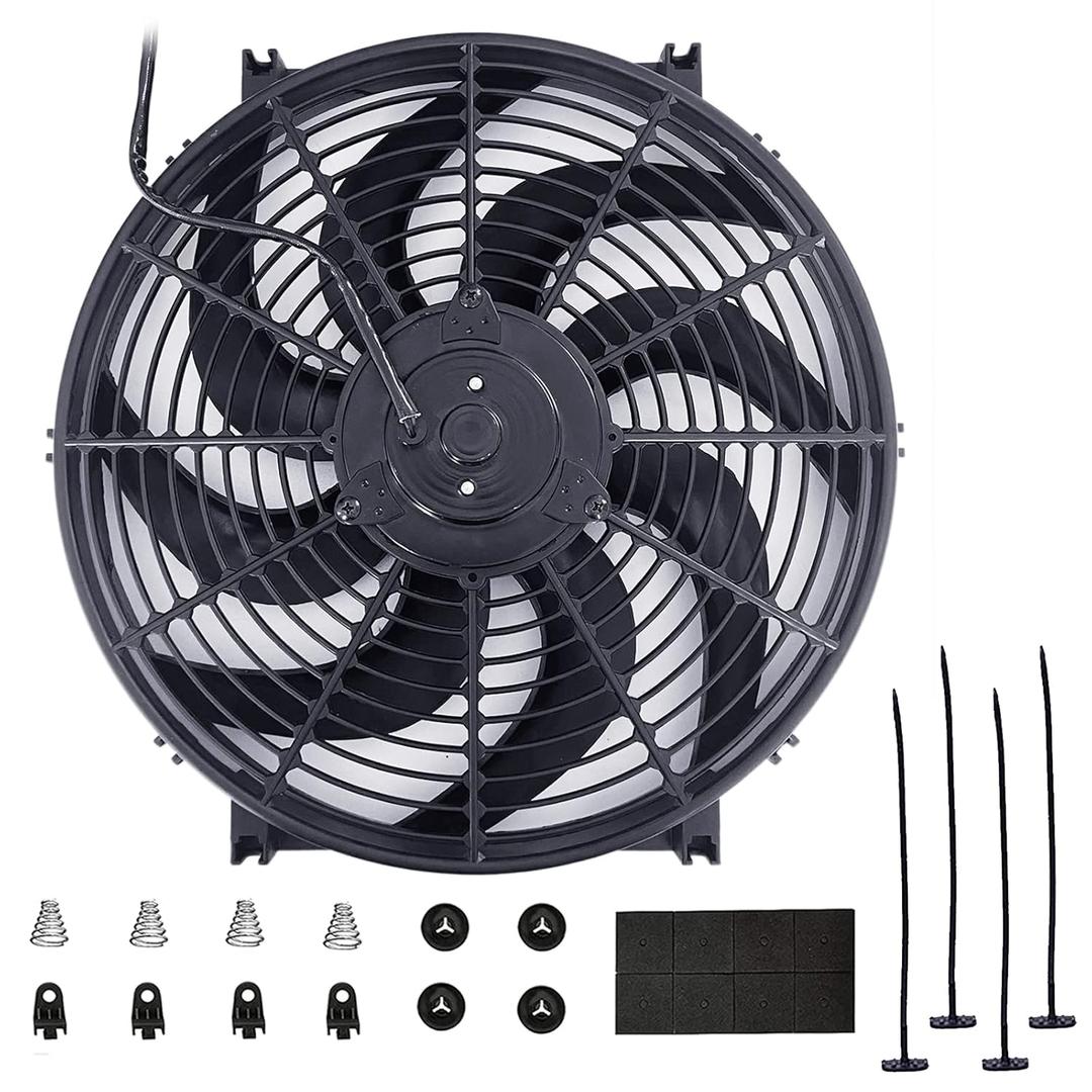 14 Inch Universal Radiator Fan High Performance Push/Pull 12V with Fan Mounting Kit Black