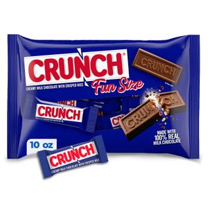CRUNCH Fun Size Candy Bars, Creamy Milk Chocolate with Crisped Rice, Individually Wrapped Candy, Shareable Pack, 10 oz, Expiry: 12/24/26