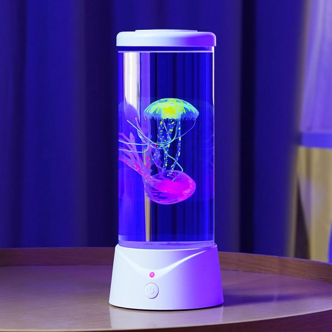Jellyfish Lamp with 7 Color Changing Effect LED Jellyfish Aquarium Tank Mood Lamp Aquarium Light Table lamp Home Decor Gift for Kids Women Men (White)