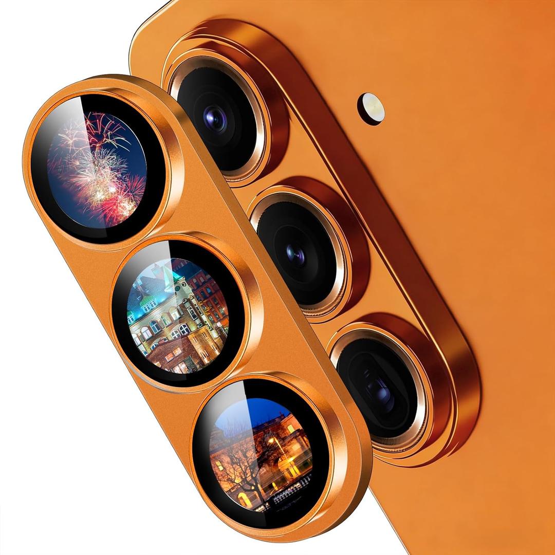 TZGZT Camera Lens Protector for Samsung Galaxy S26 / Galaxy S26 Plus, One-piece Metal Manufacturing, Unbreakable Shatterproof, Screen Protector Tempered Glass Cover Accessories, Case Friendly-Orange