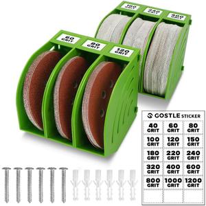 5 Inch Professional Sanding Discs Storage Bins - 6 Bins Set for Efficient Organization, Offset Snap-On Connection, Grit Classification, Space-Saving Design and Versatile Application, Green