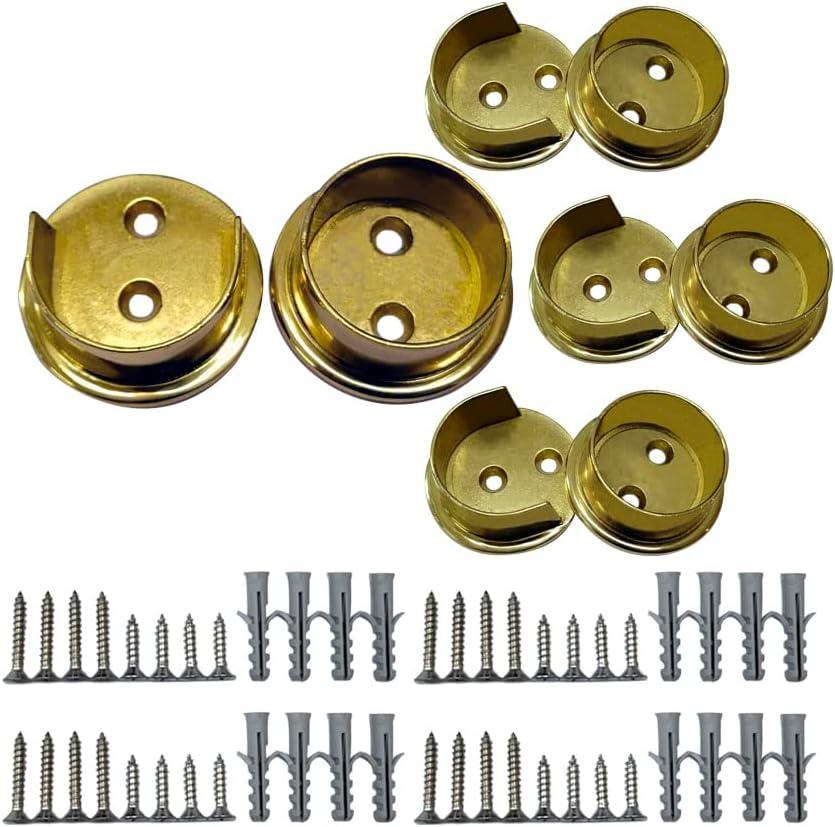 QCAA Premium Solid Brass Closet Pole Socket Set, Heavy Duty, 1-1/2 inch, with Stainless Screws, Polish Brass Lacquered, 4 Pairs, Made in Taiwan