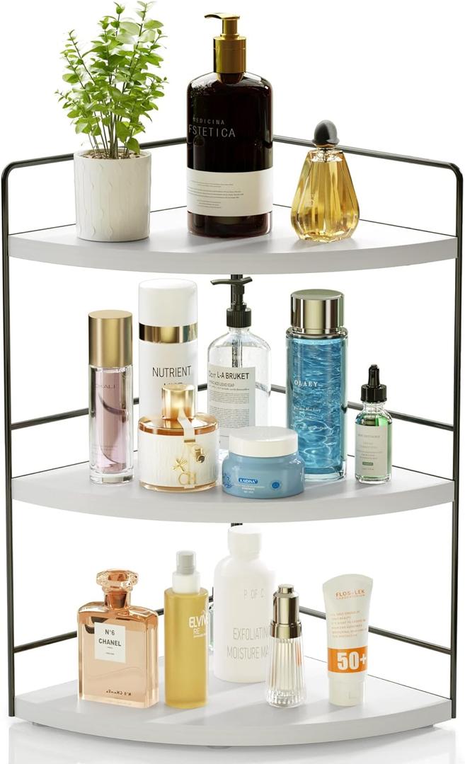 ZGO 3-Tier Bathroom Organizer Countertop, Corner Bathroom Counter Organizer, Makeup Organizer for Vanity Skincare Organizers and Storage, Kitchen Counter Shelf Organizer Perfume Organizer(White)