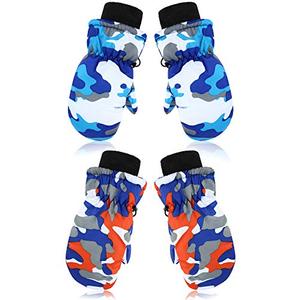 SATINIOR 2/6 Pairs Winter Snow Mittens Kids Toddlers Waterproof Warm Ski Gloves for Boys Girls Children Toddlers Baby(2 Pair,5-10 Years,Blue, Orange)