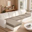 VANSOFY Couch Cushion Covers for Sectional Sofa, Stretch Jacquard Couch Seat Cushion Covers, Individual Washable Furniture Protector Sofa Slipcovers for Pet (3 Seater+1 Chaise Cover, Khaki)