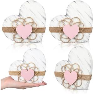 Bucherry 3 Pack Valentines Day Wooden Heart Decor Vintage Valentines Day Gift for Women Rustic Wooden Heart Table Decoration Farmhouse Wood Sign for Home Table Tiered Tray Centerpiece