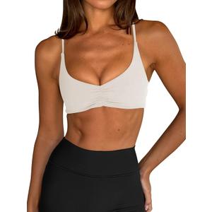 LASLULU Womens Sexy Sports Bra Spaghetti Strap Backless Bra Workout Gym Yoga Bras Tops Padded Sport Bras (White, S)