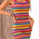 PRETTYGARDEN Womens 2026 Summer Mini Dresses Square Neck Sleeveless Tank Bodycon Striped Boho Sundress Beach Vacation Outfits (XXL)