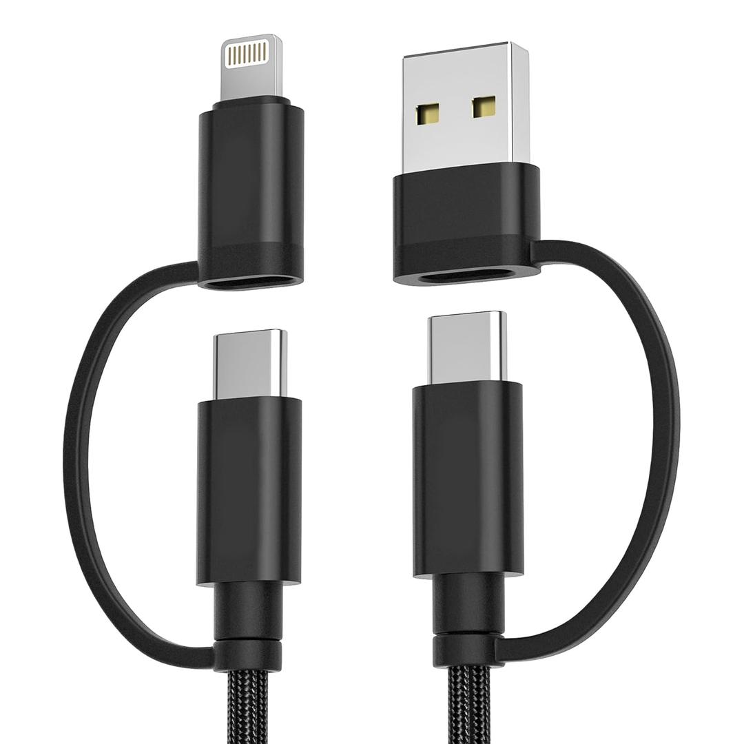 Basesailor for iPad mini 7th Charging Cord 3.3ft,iPad Pro 10th Air 4 5th Generation Cable,60W Fast Charging Multi Charger Cord with USB/Lightning Converter for Apple 17 16 15 Pro,iPad 8th 9th,S10 S9 (Black) 3.3FT/1M