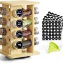 WelFurGeer Bamboo Spice Rack Organizer for Countertop, Revolving Spice Shelf with 16 Glass Jars, Lids & Labels, Desktop Rotating Seasoning Organizer for Kitchens, Space-Saving Design (4 Tiers)