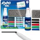 EXPO Low Odor Dry Erase Marker Set with White Board Eraser and Cleaner Fine Tip Dry Erase Markers Assorted Colors 7 Piece Set with Whiteboard Cleaner