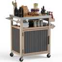 Skyflame Outdoor Grill Cart with Storage on Wheels, Rolling Kitchen Island with Stainless Steel Table Top, Multifunctional BBQ Food Prep Table with Magnetic Single Door for Patio Backyard Garden Deck