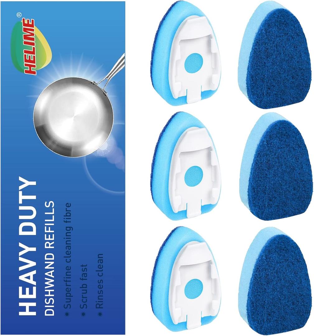 Dishwand Refills Sponges Refill, Dish Wand Replacement Heads, Heavy Duty Scrub Dots Brushes Soap Dispenser, Non Scratch Dispensing Scrubbers, Dishwashing Cleaning Supplies Kitchen Sink Dishwasher Tool (6pack)