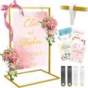 AZEAM Wedding Welcome Sign Stand with 4 Leather Straps for Hanging, 50"x30"x20" Metal Gold Wedding Easel Stand for Welcome Sign, Seating Chart Holder for Outside Baby Shower Party Restaurant Poster