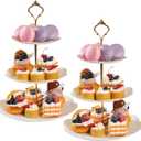 Barelove 3 Tier Plastic Cupcake Stand, Cake Display Tiered Serving Tray, 2 Pack Plastic Dessert Pastry Candy Platter Holder Tower for Wedding, Birthday, Tea Party, Baby Shower Decor (Round, White)