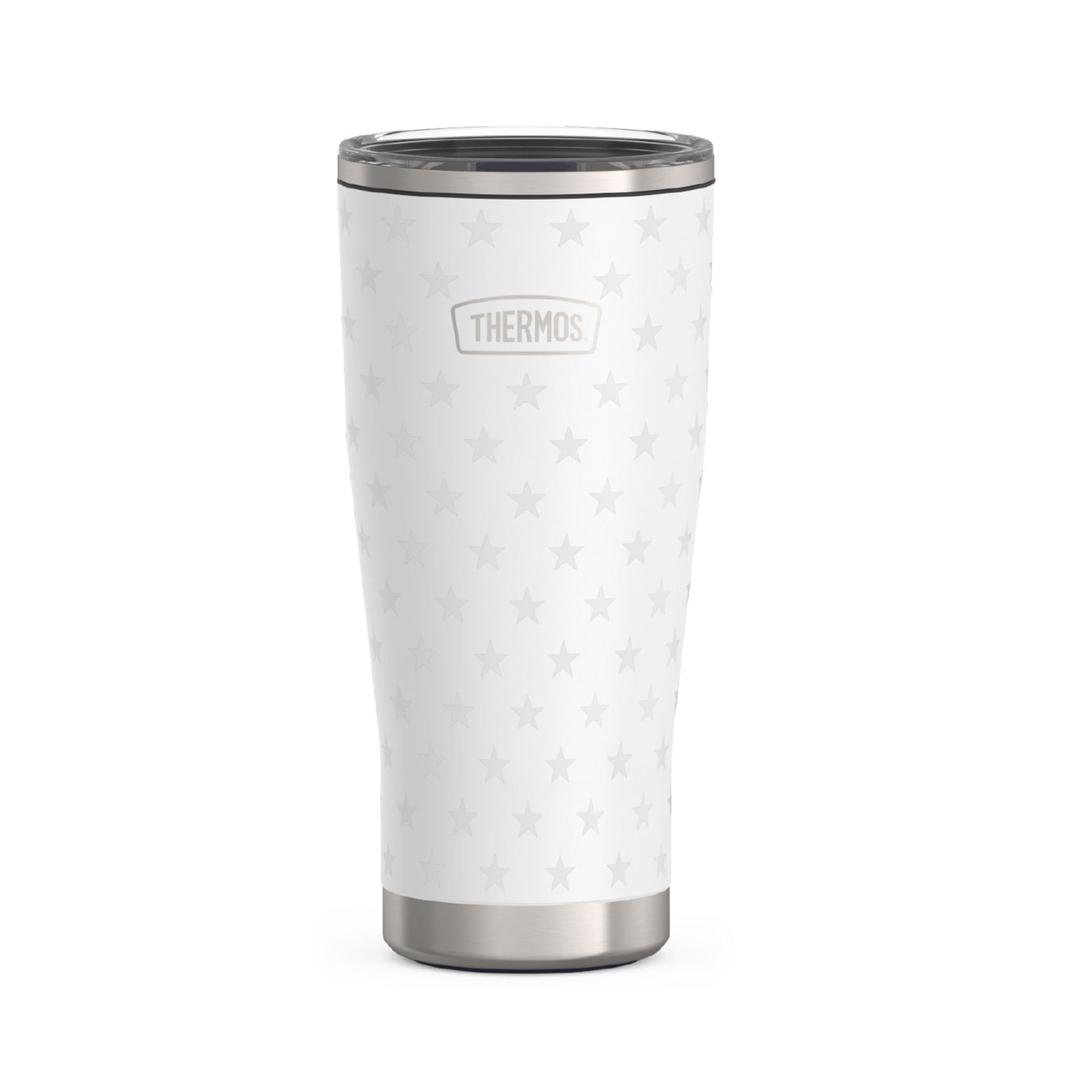 THERMOS Icon Series 24oz Stainless Steel Tumbler with Slide Lock Lid, Leakproof, Fits Cupholder, Dishwasher Safe, Griptec NonSlip Base, Keeps Drinks Hot 6 Hrs/Cold 22 Hrs, White Stars