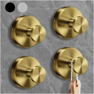 Luxe Hold 4PCS No-Drill Suction Cup Hooks-Gold, Waterproof for Shower & Bathroom, Mounts on Glass Doors, Holds Up to 15lbs