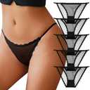 J-pone Sexy Underwear for Women String Bikini Underwear for Women High Cut Breathable Hipster Cheeky Lace Panties 5 Pack L