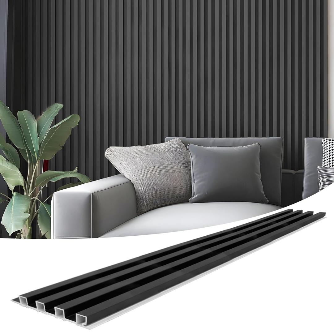 Art3d 8-Pack 96 x 6in. WPC Acoustic Slat Wall Panel for Modern Interior Decor, TV Background, Living Room, Matte Black